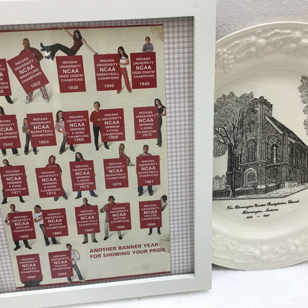 Indiana University Picture-Hoosier Cap-and White Collectable Plate with Church